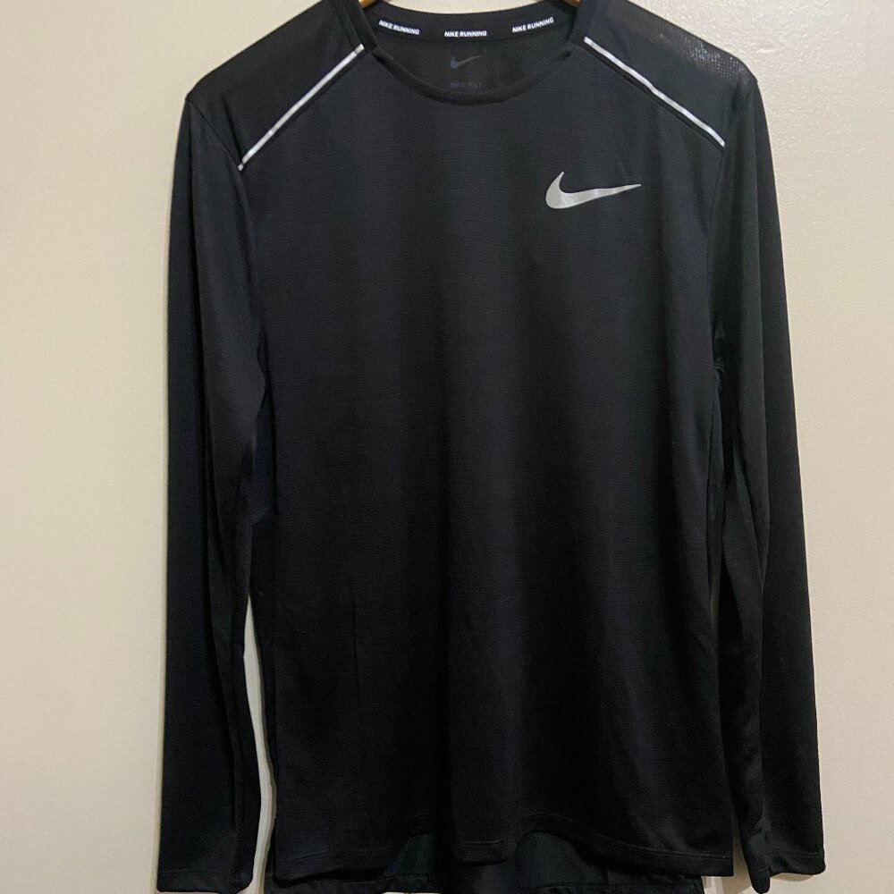 Nike Dri-FIT Miler Long-Sleeve Running Top Shirt Black Men's CU0318-010 NEW